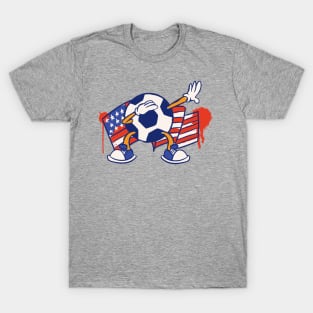 Dabbing Soccer Ball Cartoon USA American Flag T-Shirt